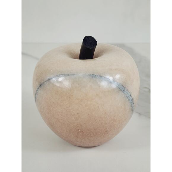 Paperweight Marble Stone Carved Apple Polish 3 1/2" Crowning Touch 80s Vintage - Picture 6 of 14